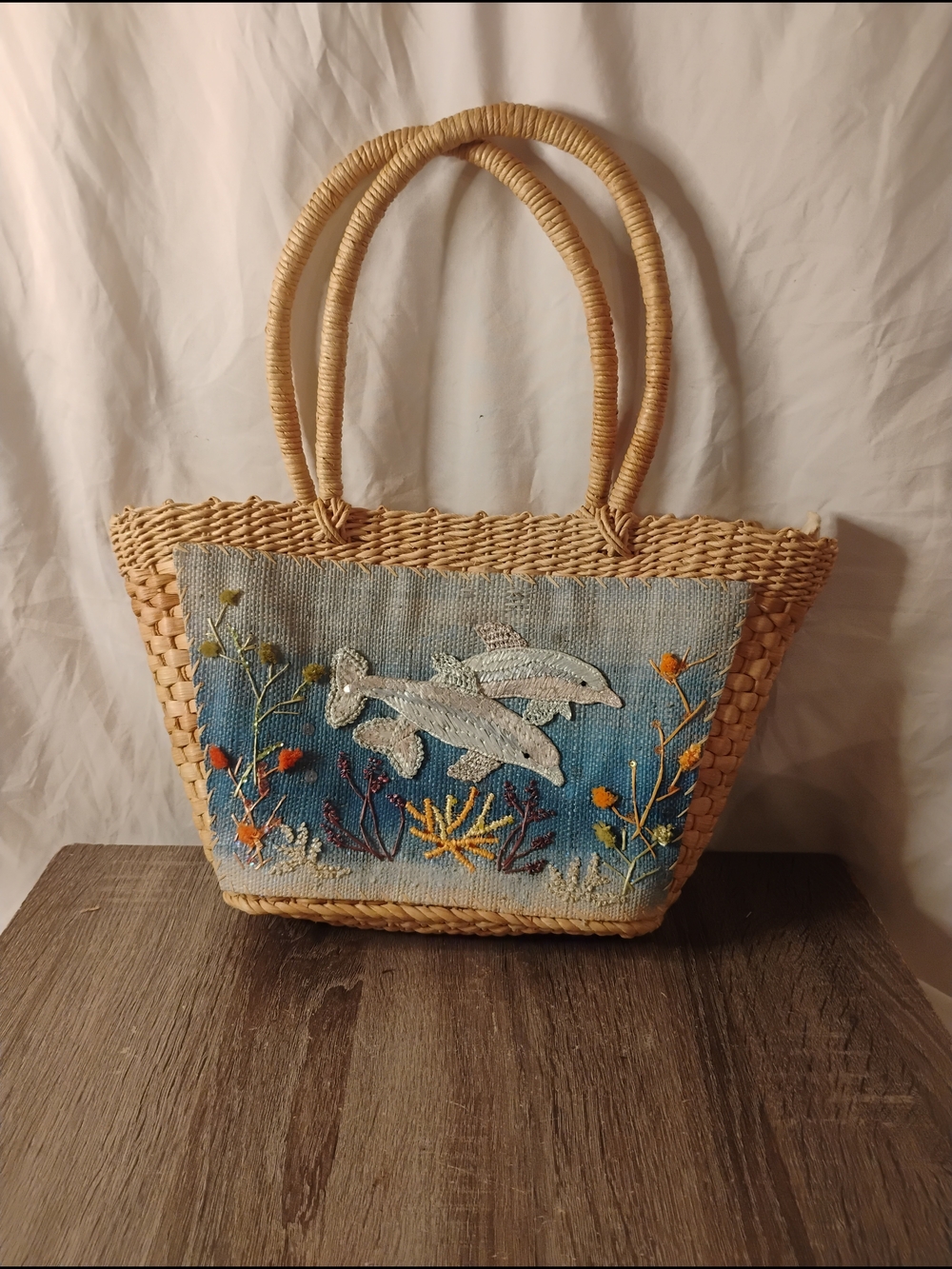 Cappelli Straworld Inc Embroidery Dolphin Straw Purse